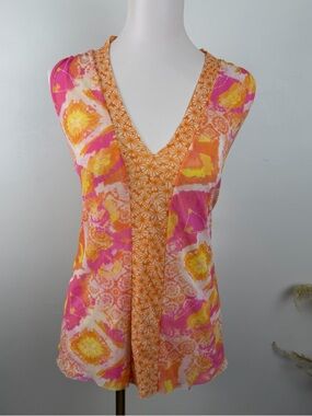 Piper & Sparrow Double Lined Mesh Tank Top Medium Boho Pink Orange Geometric
